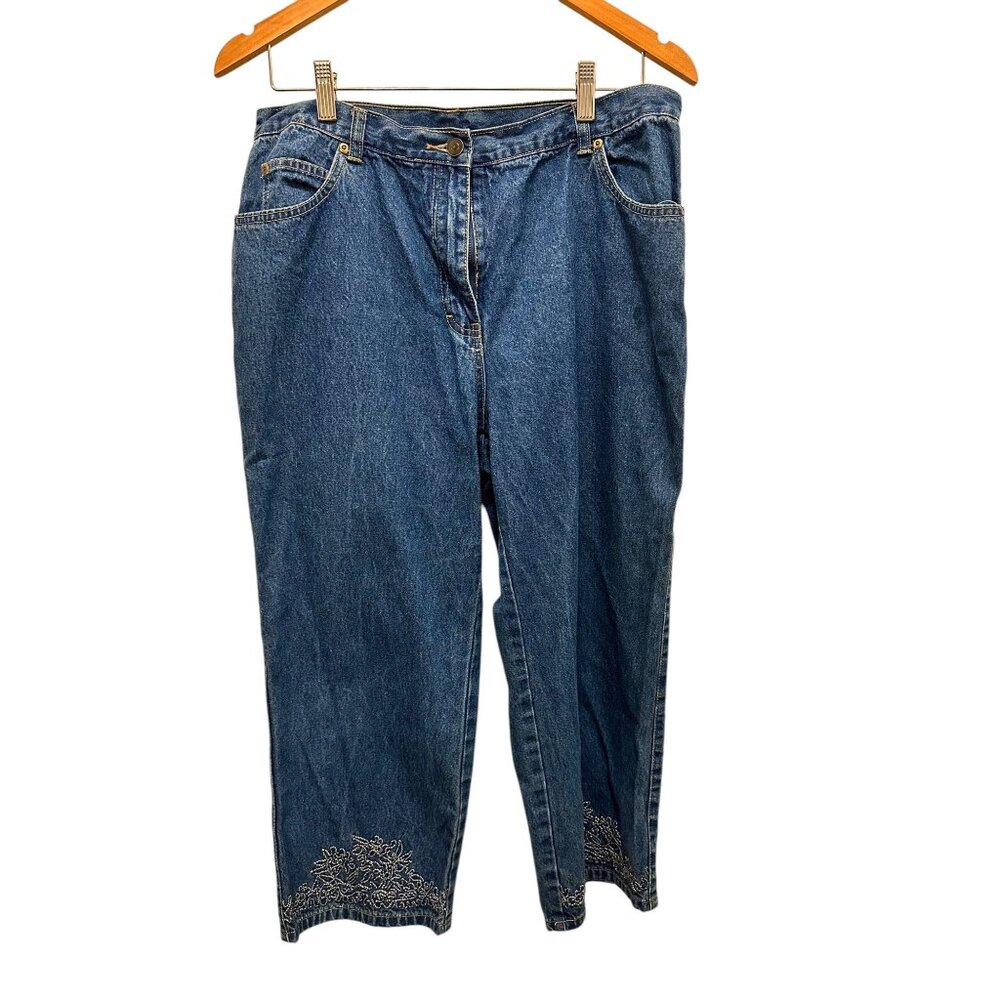 Style & Co Womens Embroidered Denim Capri Pants Size 12 Mid-Rise 100% Cotton Blu